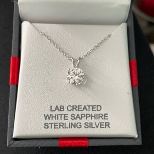 Sterling lab created white sapphire necklace NIB